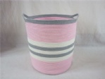 Pink cotton rope laundry hamper with handles